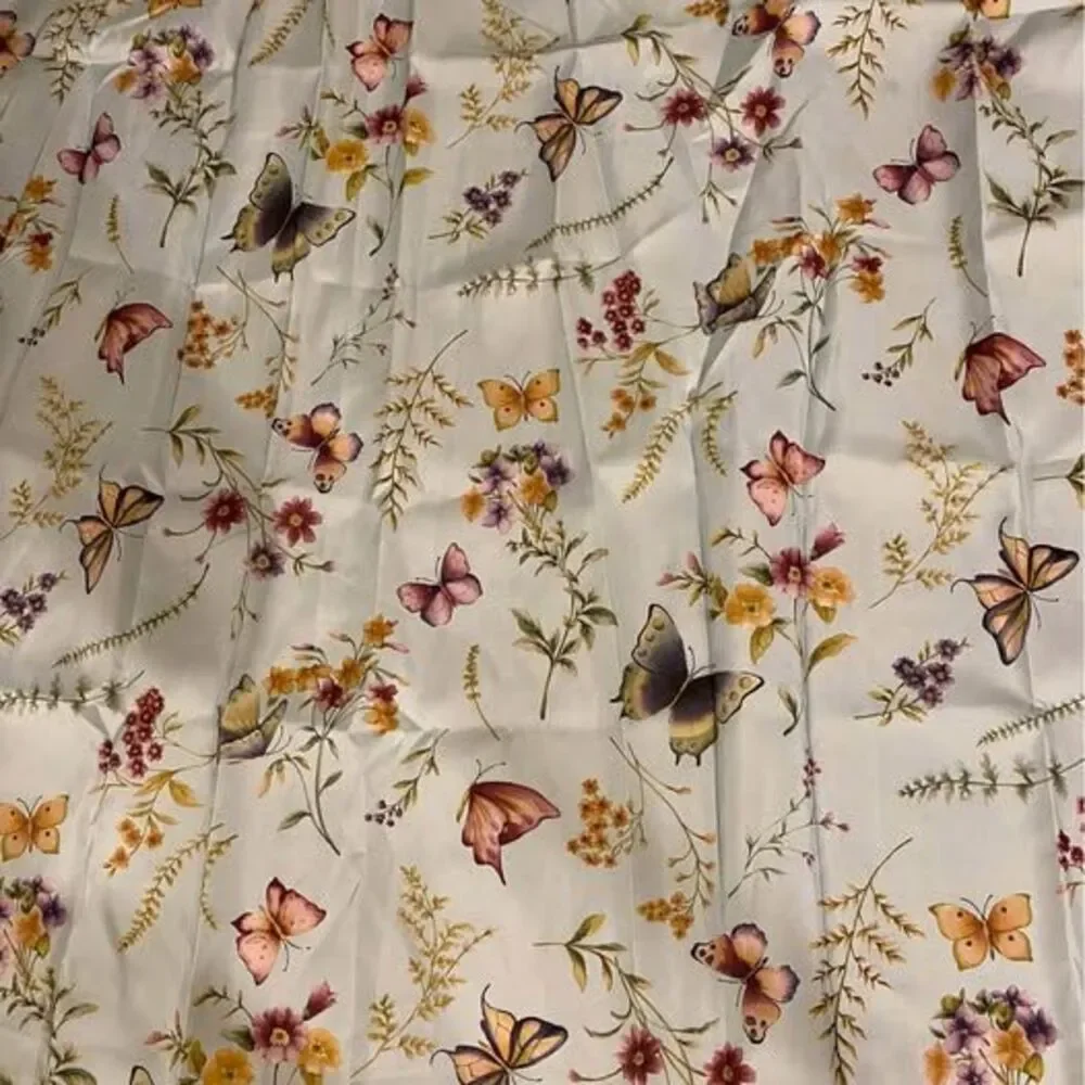 Whimsical Baby Blue Butterfly & Floral Shower Curtain 66” x 70” | Ruffled Top |